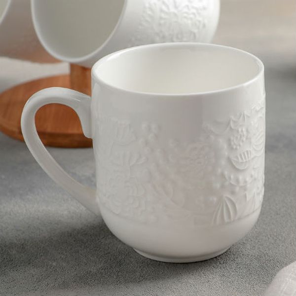 Набор Доляна 4177781 Эстет кружка 4шт.320мл на дерев.подставке