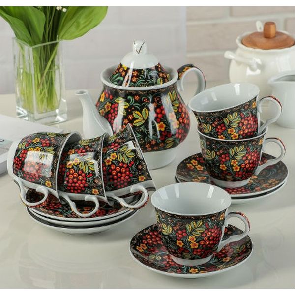 Сервиз Доляна 1405166 Калина красная на подставке (13 пр.)