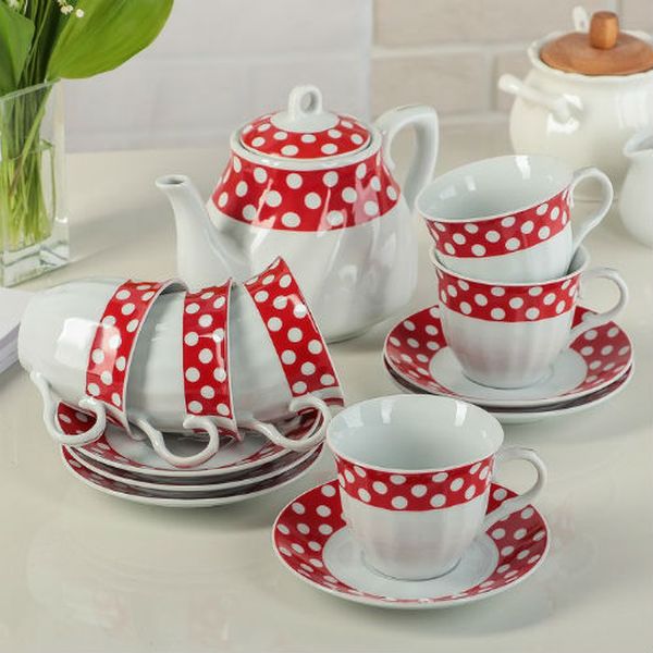 Сервиз Доляна 1405169 Горох чайник на подставке (13 предметов)