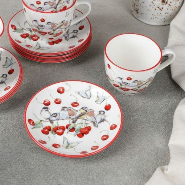 Сервиз Доляна 4498137 Снегири кофейный (12 предметов)