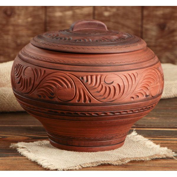 Горшок Красная глина 1165838 Горшок духовой рисунок, резка 4,7 л