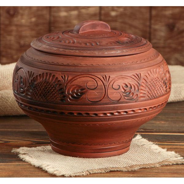 Горшок Красная глина 1165838 Горшок духовой рисунок, резка 4,7 л