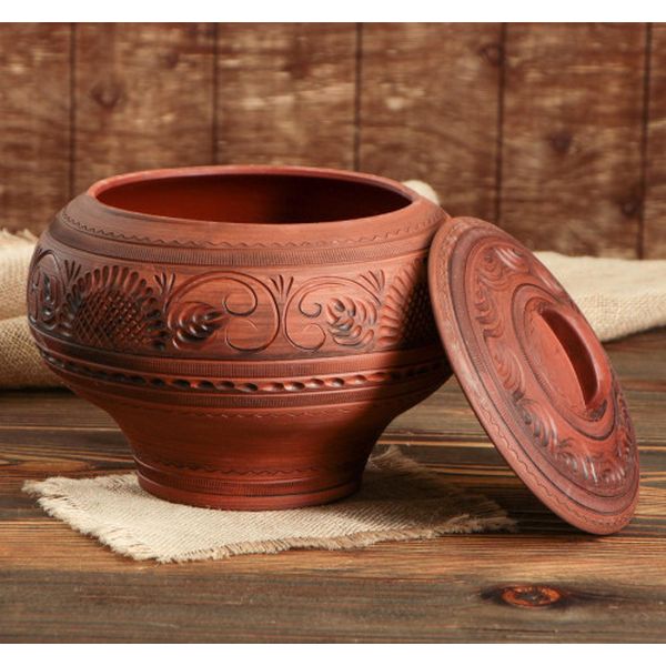 Горшок Красная глина 1165838 Горшок духовой рисунок, резка 4,7 л