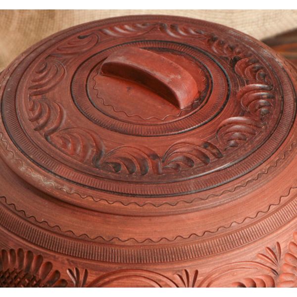 Горшок Красная глина 1165838 Горшок духовой рисунок, резка 4,7 л