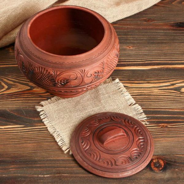 Горшок Красная глина 1165838 Горшок духовой рисунок, резка 4,7 л