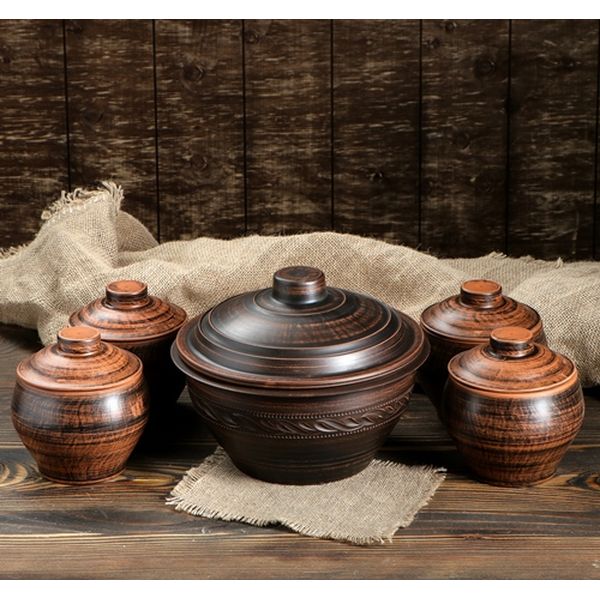 Набор Красная глина 1517335 Набор супник 2,5 л и 4 горшка 0,5 л глина