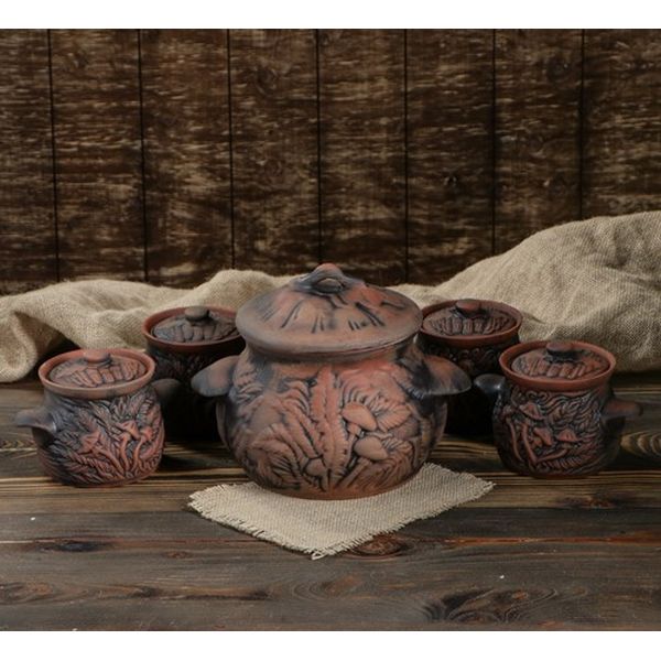 Набор Красная глина 4335220 Гриб супник 3 л и 4 горшки 0,6 л