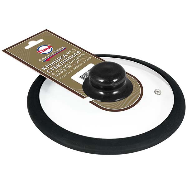 Крышка стеклянная Tima 5020BL 20см (силикон.обод, черный)