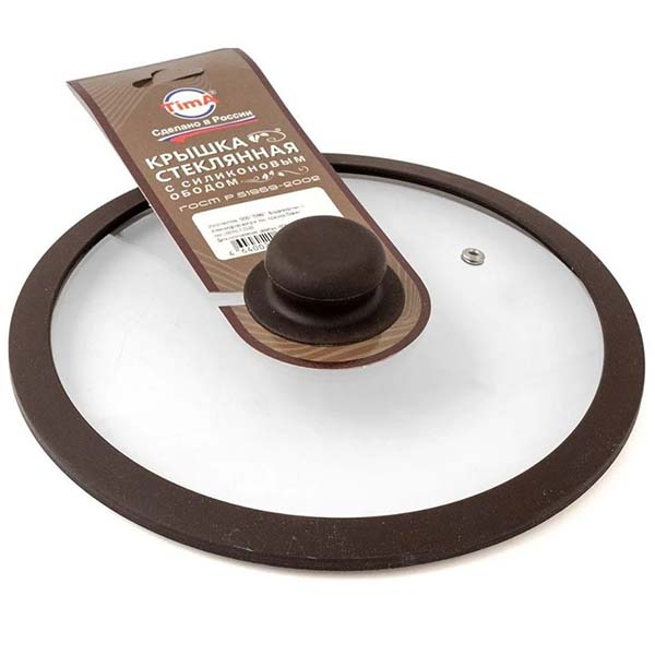 Крышка стеклянная Tima 5022BR 22см (силикон.обод, коричневый)