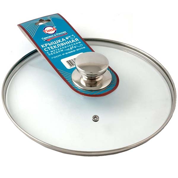 Крышка стеклянная Tima 5732 32см (круг.ручка, метал.обод)