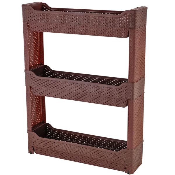 Этажерка Branq BQ3768ВНГ Nature 3 секции узкий на роликах, венге