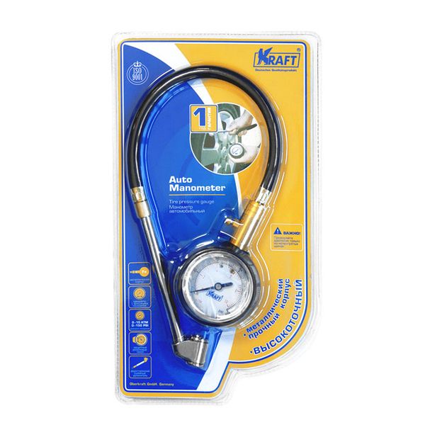 Манометр Kraft KT 830003 аналоговый со шлангом