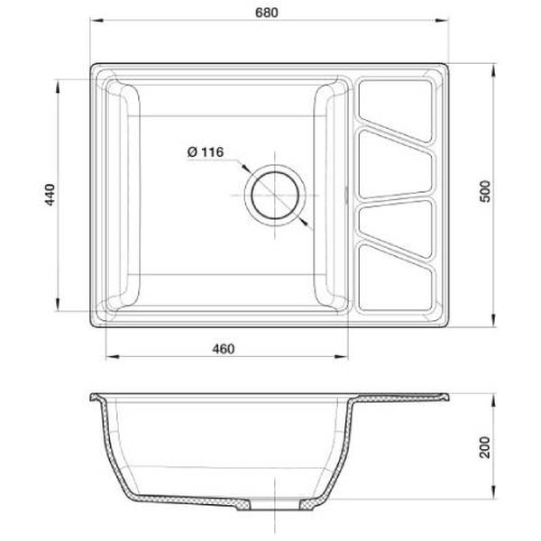 Мойка кухонная Granfest Vertex V-680L серый
