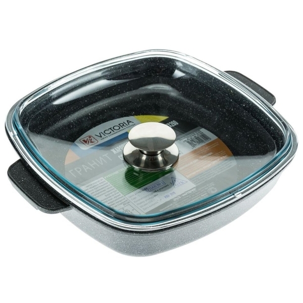 Жаровня Victoria Гранит 28*28см с крышкой (G1128G)