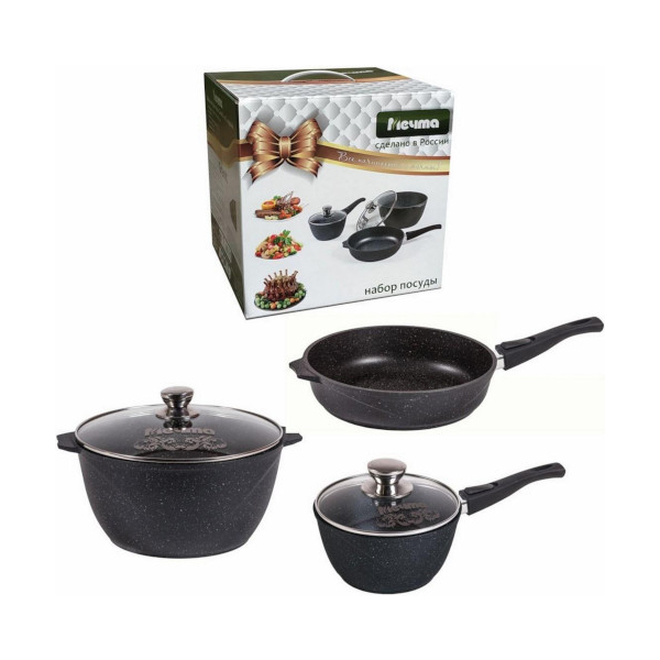 Набор кастрюль Мечта №1 Гранит Black (5 предметов) (р001802)