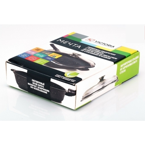 Сковорода-гриль Victoria Гранит 28*28см со съем.ручк.и крышкой (G050028Gb)