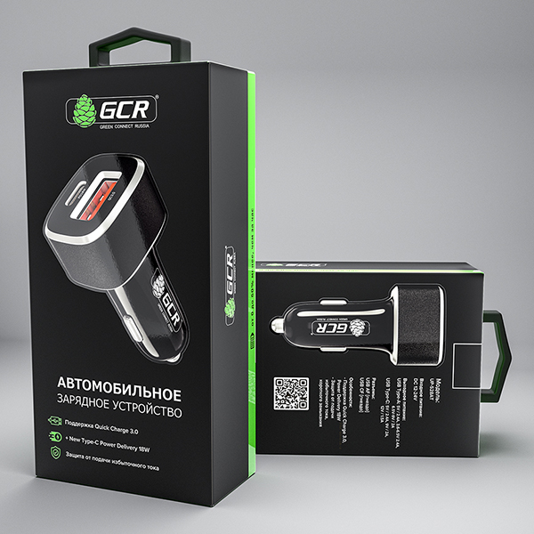 Автомобильное зарядное устройство GCR UP-528AT, 2 USB AF+TypeC, QuckCharge 3.0