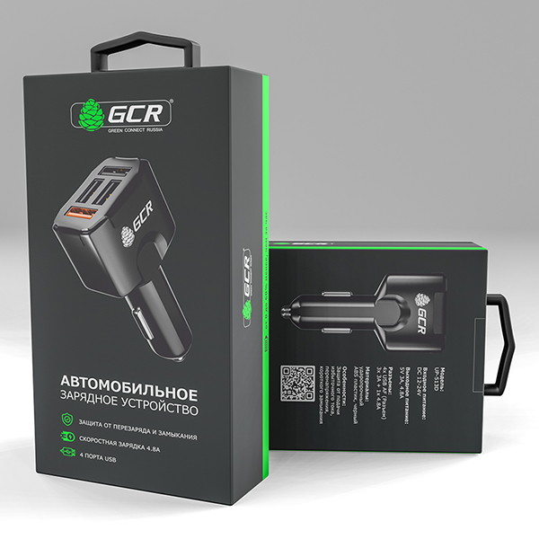 Автомобильное зарядное устройство GCR UP-513D, 4 USB 3A, 4.8A
