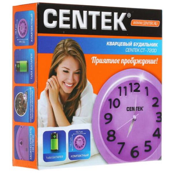 Будильник Centek CT-7200 круг, лиловый