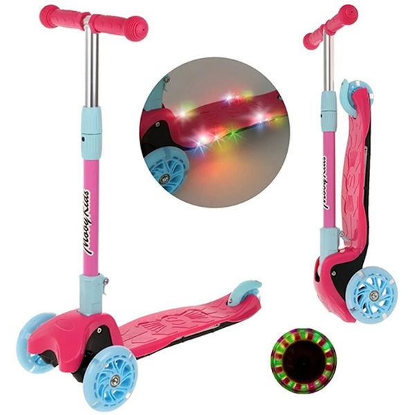 Самокат Moby Kids Disco, 120 PU свет и звук на деке, розов.(641464)