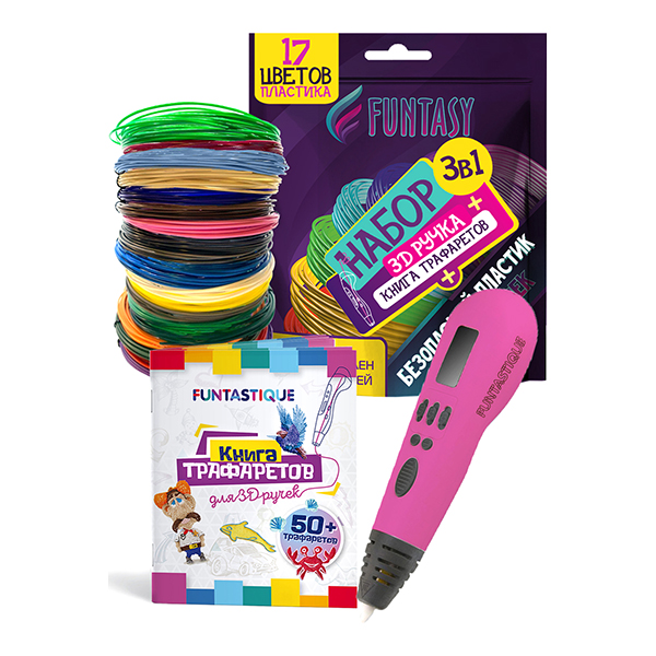 3D-ручка Funtasy Pro, розовый + PLA 17цв. + книжка с трафаретами