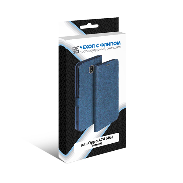 Чехол DF для Oppo A74 (4G), синий с флипом