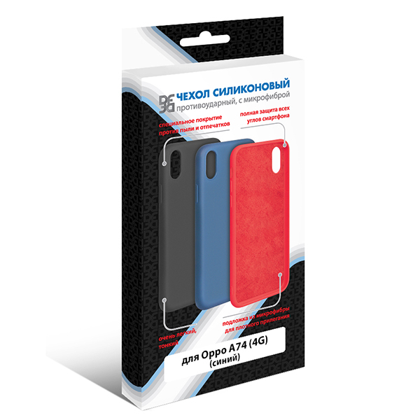 Чехол DF для Oppo A74 (4G), синий силикон с микрофиброй