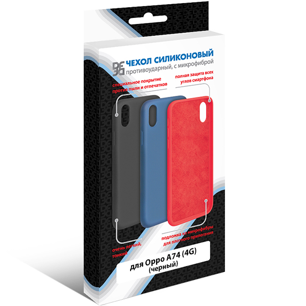 Чехол DF для Oppo A74 (4G), черный силикон с микрофиброй