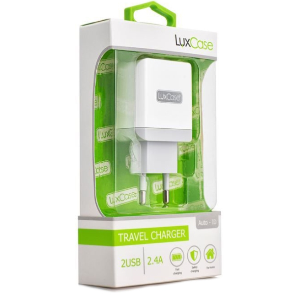 Сетевое зарядное устройство LuxCase 2 USB 2,4А (молочный/серый)