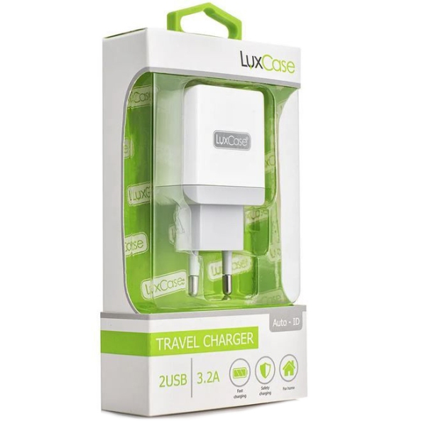 Сетевое зарядное устройство LuxCase 2 USB 3,2А (молочный/серый)