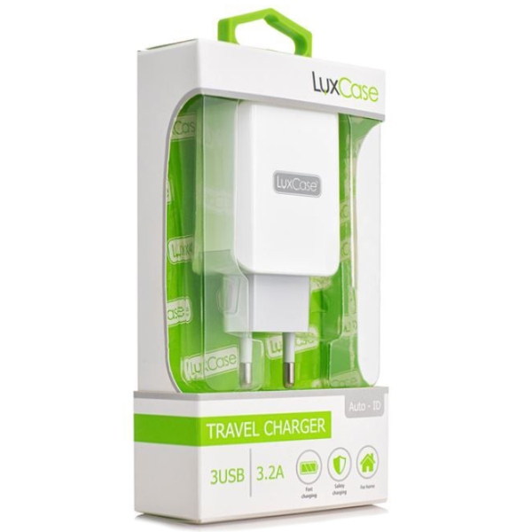 Сетевое зарядное устройство LuxCase 3 USB 3,2А (молочный/серый)