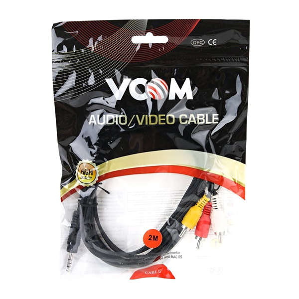 Кабель аналоговый аудио VCOM Jack3.5/3*RCA 2м (CV213-2M)