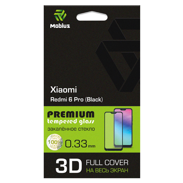 Защитное стекло для смартфона MOBIUS Redmi&nbsp;6&nbsp;Pro&nbsp;3D&nbsp;Full&nbsp;cover&nbsp;Black