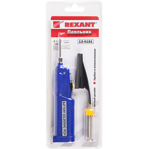Паяльник Rexant 4.5 В/8 Вт, питание 3 бат. AA (12-0181)