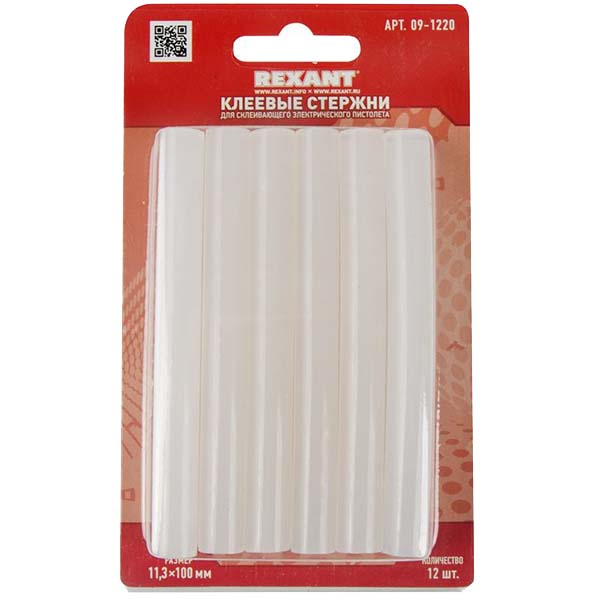 Пистолет клеевой Rexant D11, 100 мм, прозрачные 12 шт. (09-1220)