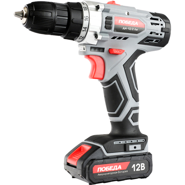 Шуруповерт аккумуляторный ПОБЕДА ДА-12/2 Ли, 12В, 32 нм(180201634)