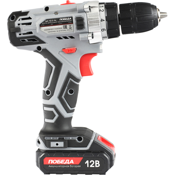 Шуруповерт аккумуляторный ПОБЕДА ДА-12/2 Ли, 12В, 32 нм(180201634)