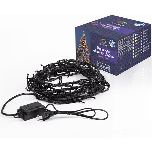 Гирлянда светодиодная NEON-NIGHT Твинкл Лайт 20м, черный ПВХ, 200 LED
