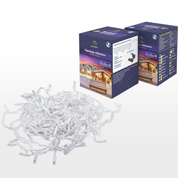 Гирлянда светодиодная NEON-NIGHT Айсикл (бахрома) 176 LED, 4,8х0,6м Белый