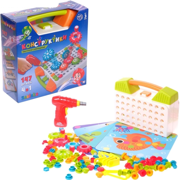 Конструктор детский ZABIAKA Пуговки и шестеренки, 3 в 1