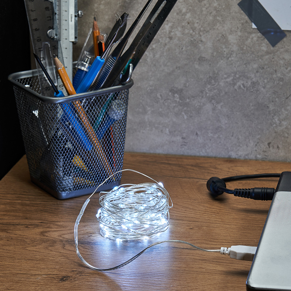 Гирлянда светодиодная NEON-NIGHT Роса 10 м USB 100 LED, белая (315-975)