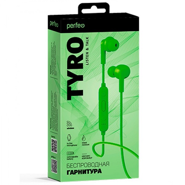 Наушники внутриканальные Bluetooth Perfeo TYRO Green (PF_B4023)