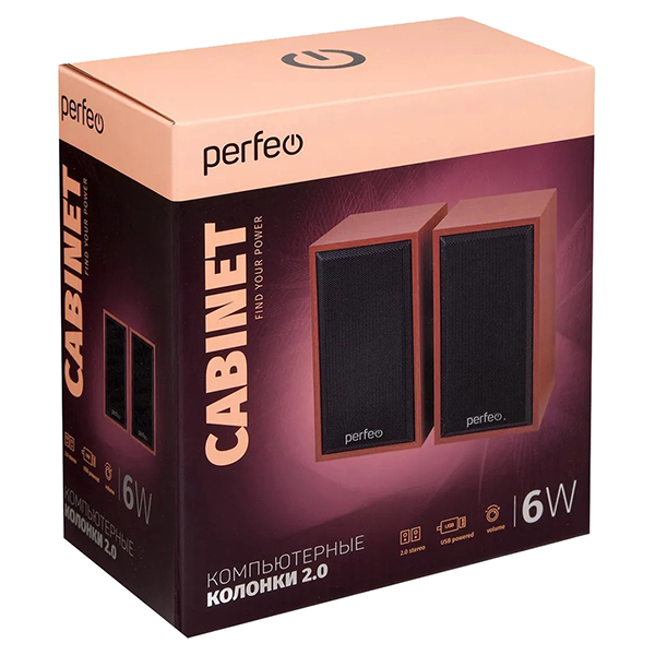 Колонки компьютерные Perfeo CABINET 2.0 махагон (PF_A4388)