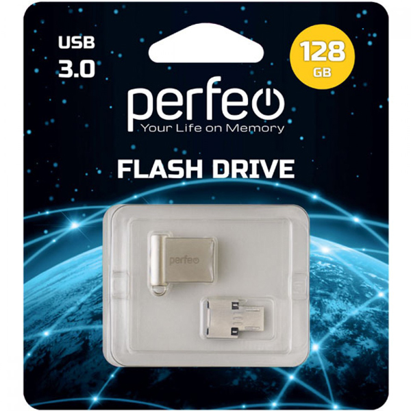 USB-флешка Perfeo 128GB M06 Metal Series+OTG-read.(PF-M06MS128OTGR)