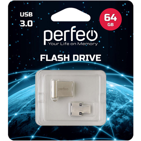USB-флешка Perfeo 64GB M06 Metal Series+OTG-reader(PF-M06MS064OTGR)