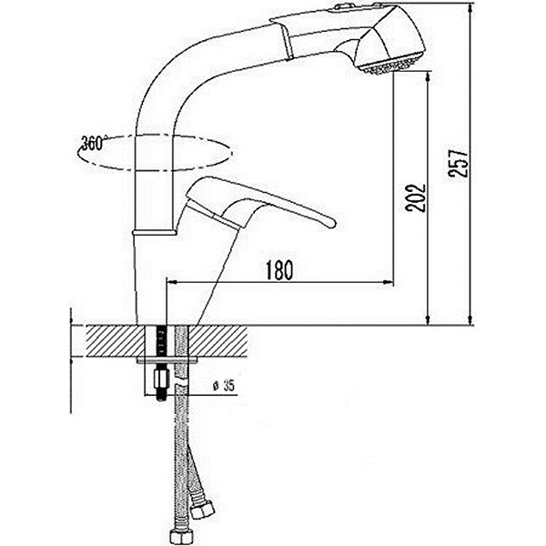 Смеситель POLYGRAN кухонный Высокая Лейка №14 серый(464117)