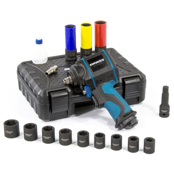 Гайковерт пневматический ударный GROSS G985K2, 610 Нм (57445)