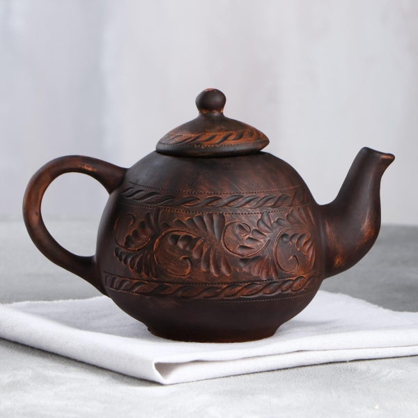 Чайник Красная глина Бархат красная глина, резка, 1 л 4376338