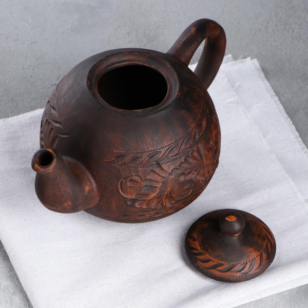 Чайник Красная глина Бархат красная глина, резка, 1 л 4376338