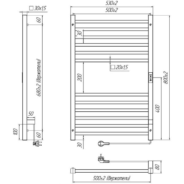 Полотенцесушитель электрический Indigo Attic Черный муар LСLATCE80-50BRRt
